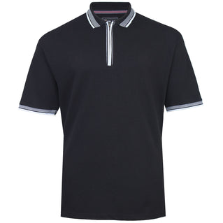 Kam Jeans Plus Size Textured Zip Up Polo Black