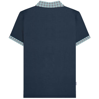 Lambretta Plus Size Gingham Collar Polo Navy
