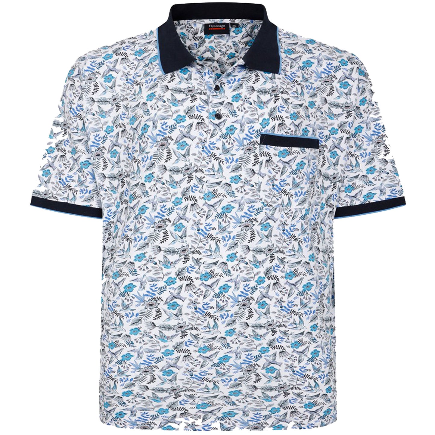 Espionage Plus Size All Over Bird Print Polo White
