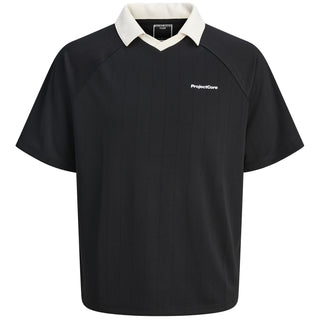 Jack & Jones Plus Size Retreat Pique Open Polo Black