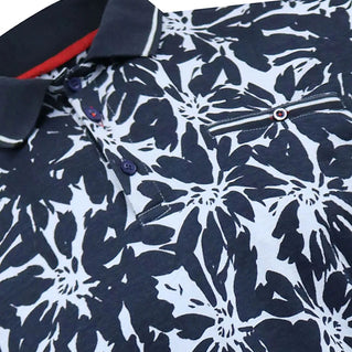 D555 Plus Size Halifax Hawaiian Print Polo Blue