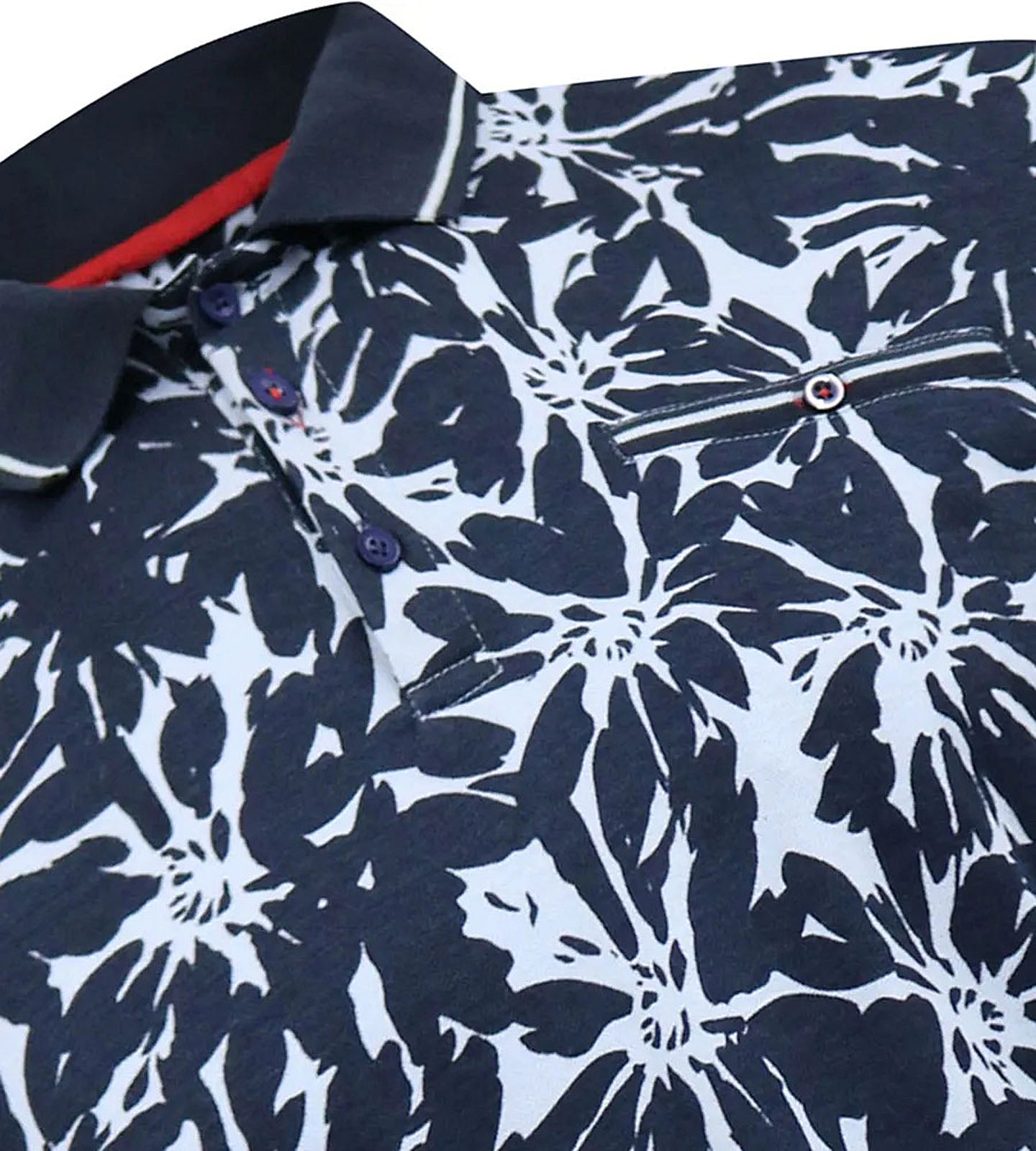 D555 Plus Size Hawaiian Print Polo Blue