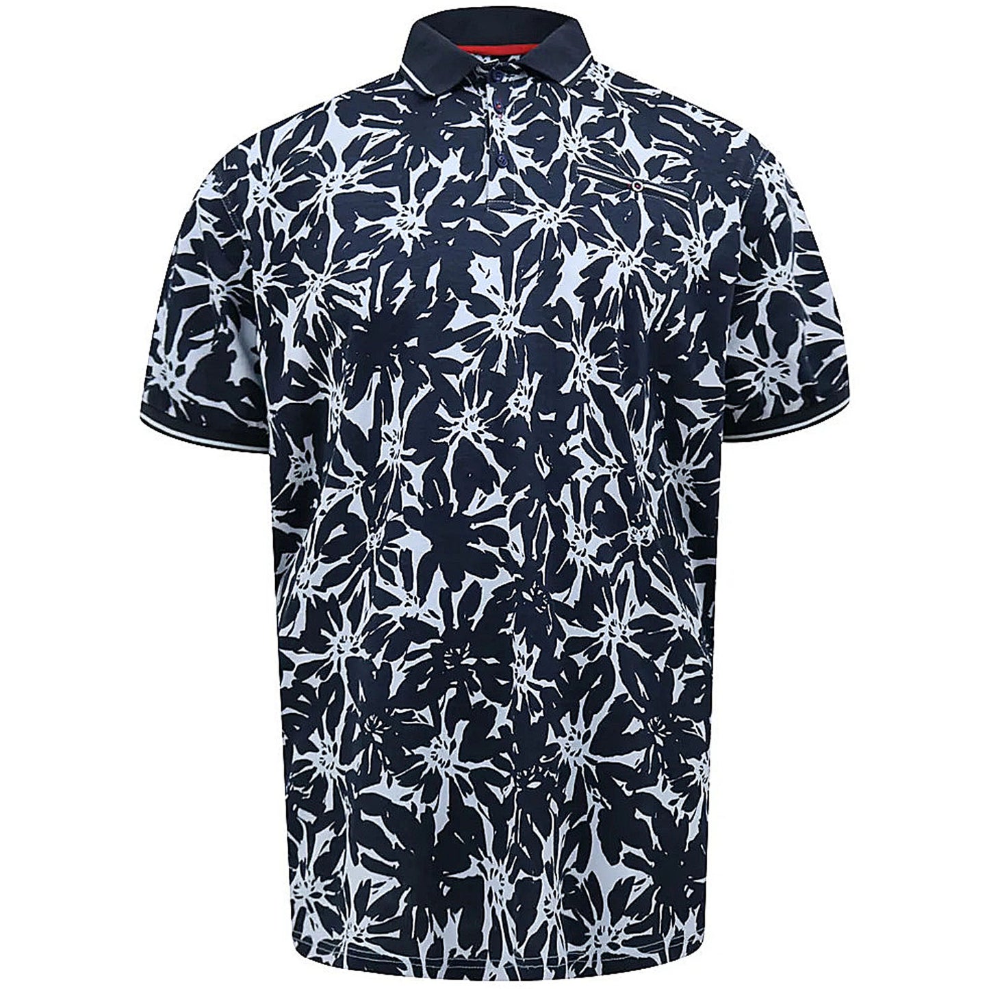 D555 Plus Size Hawaiian Print Polo Blue