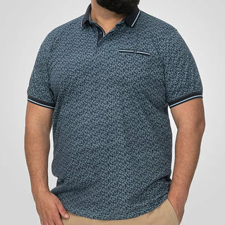 D555 Plus Size Woolwich Aop Ribbed Trim Polo Blue