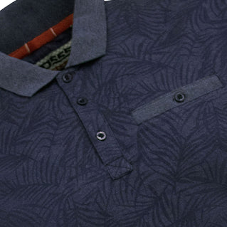 D555 Plus Size Uttoxeter All Over Leaf Print Polo Denim