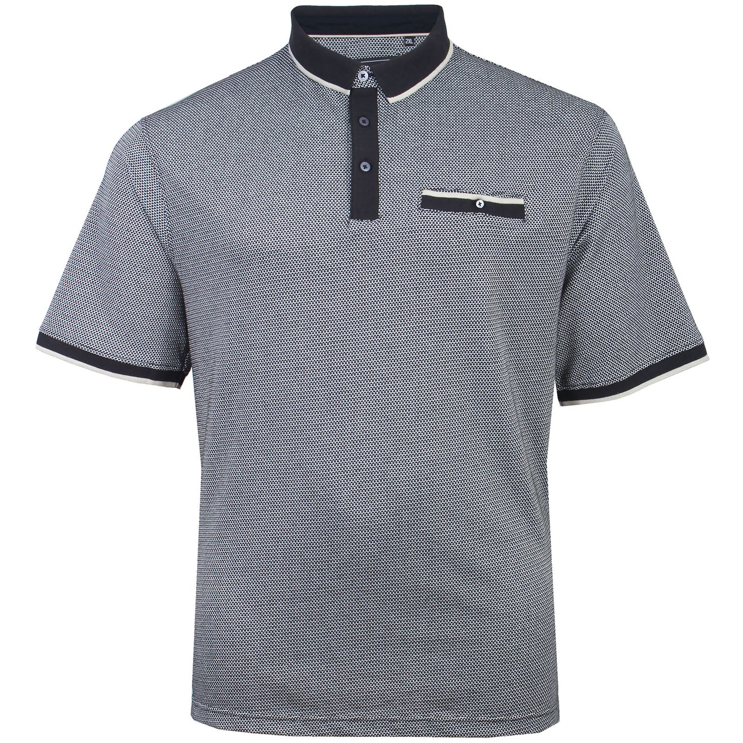 Kam Jeans Plus Size Kbs5525 Raised Dobby Fabric Polo Black