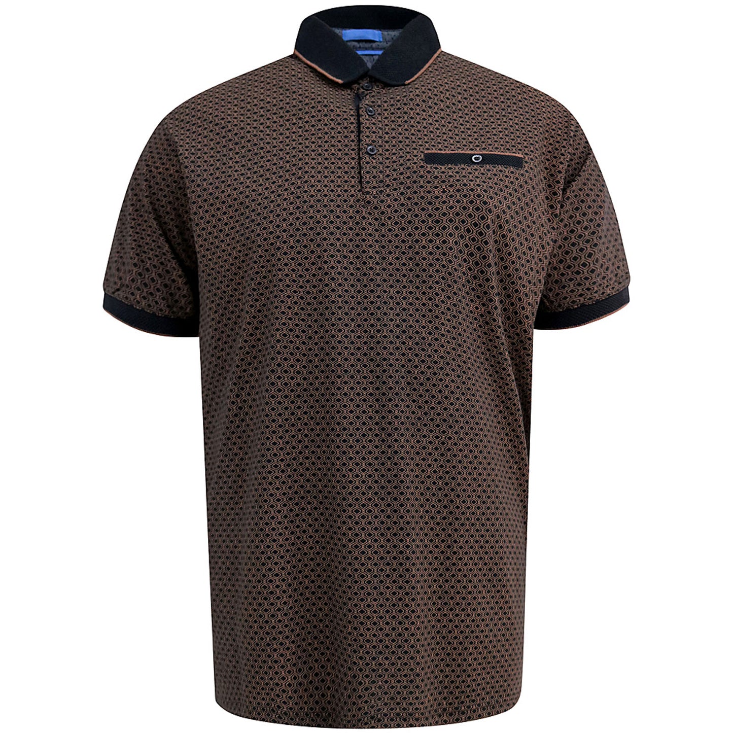 D555 Plus Size Worksop Jacquard Trim Aop Polo Black