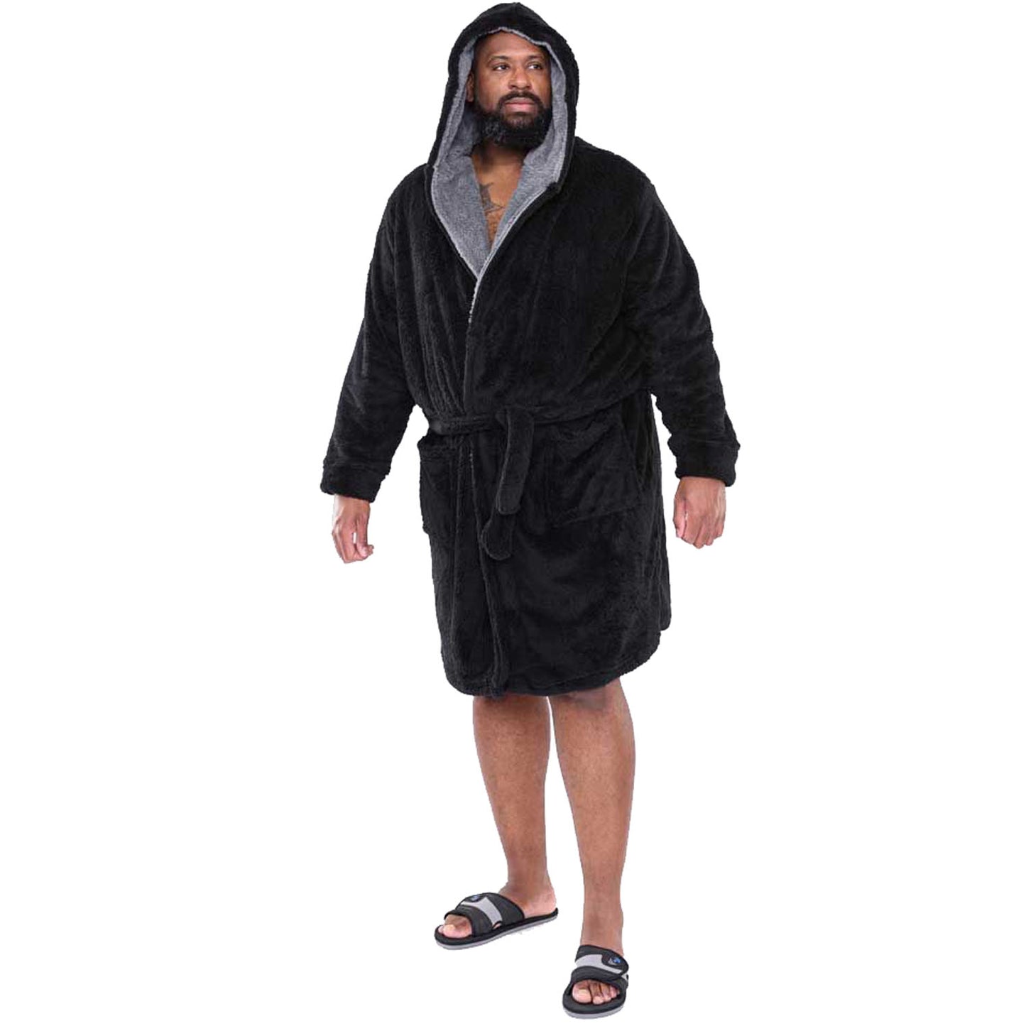 D555 Plus Size Newquay Super Soft Dressing Gown With Hood Black
