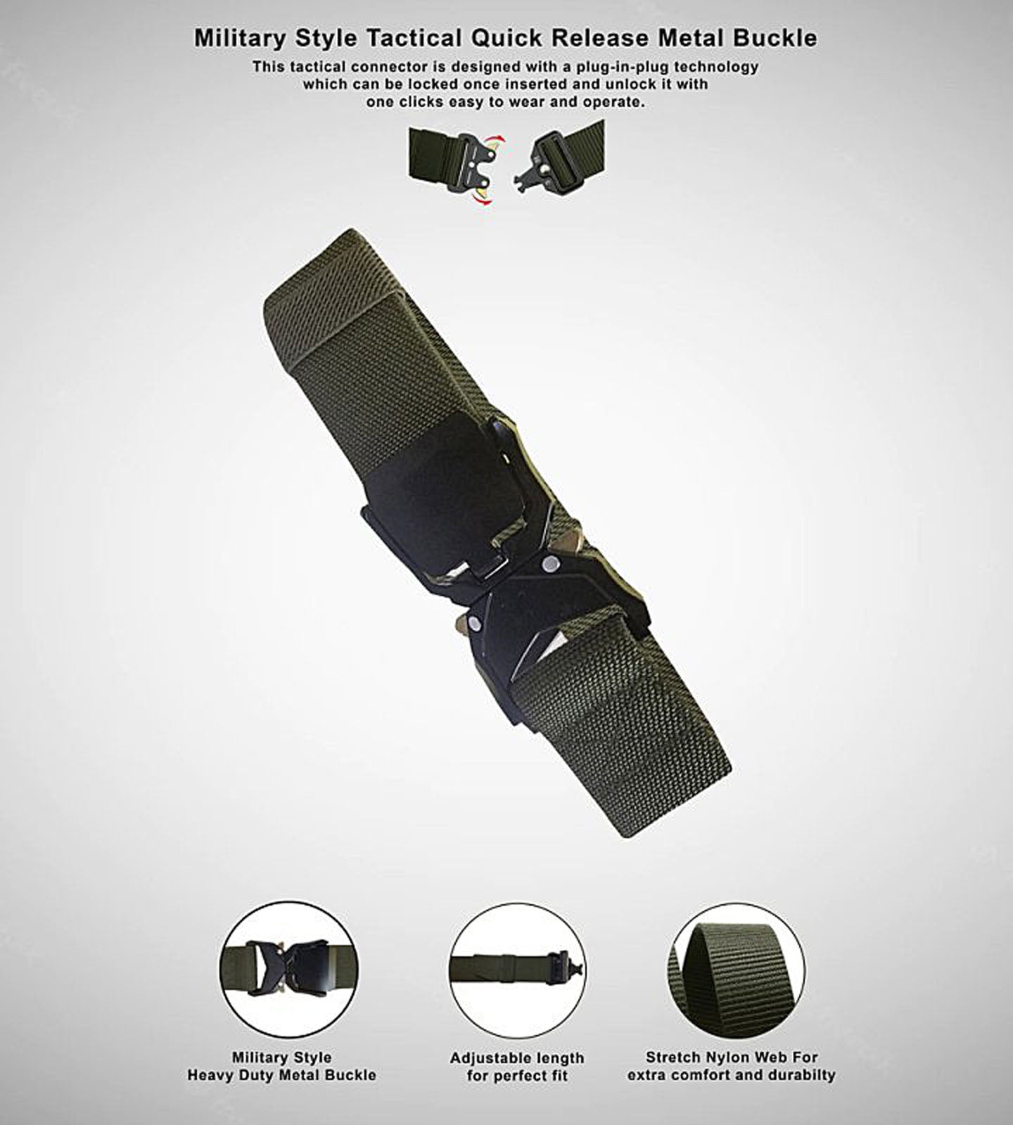 D555 Plus Size Dale Tactical Stretch Webbing Belt Khaki