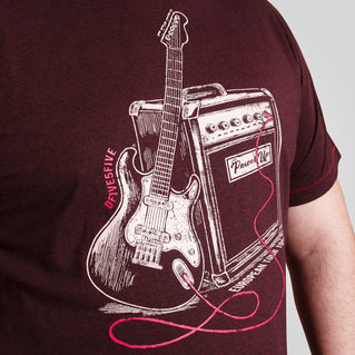 D555 Plus Size Barnsley Guitar & Amp T-Shirt Burgundy Twist