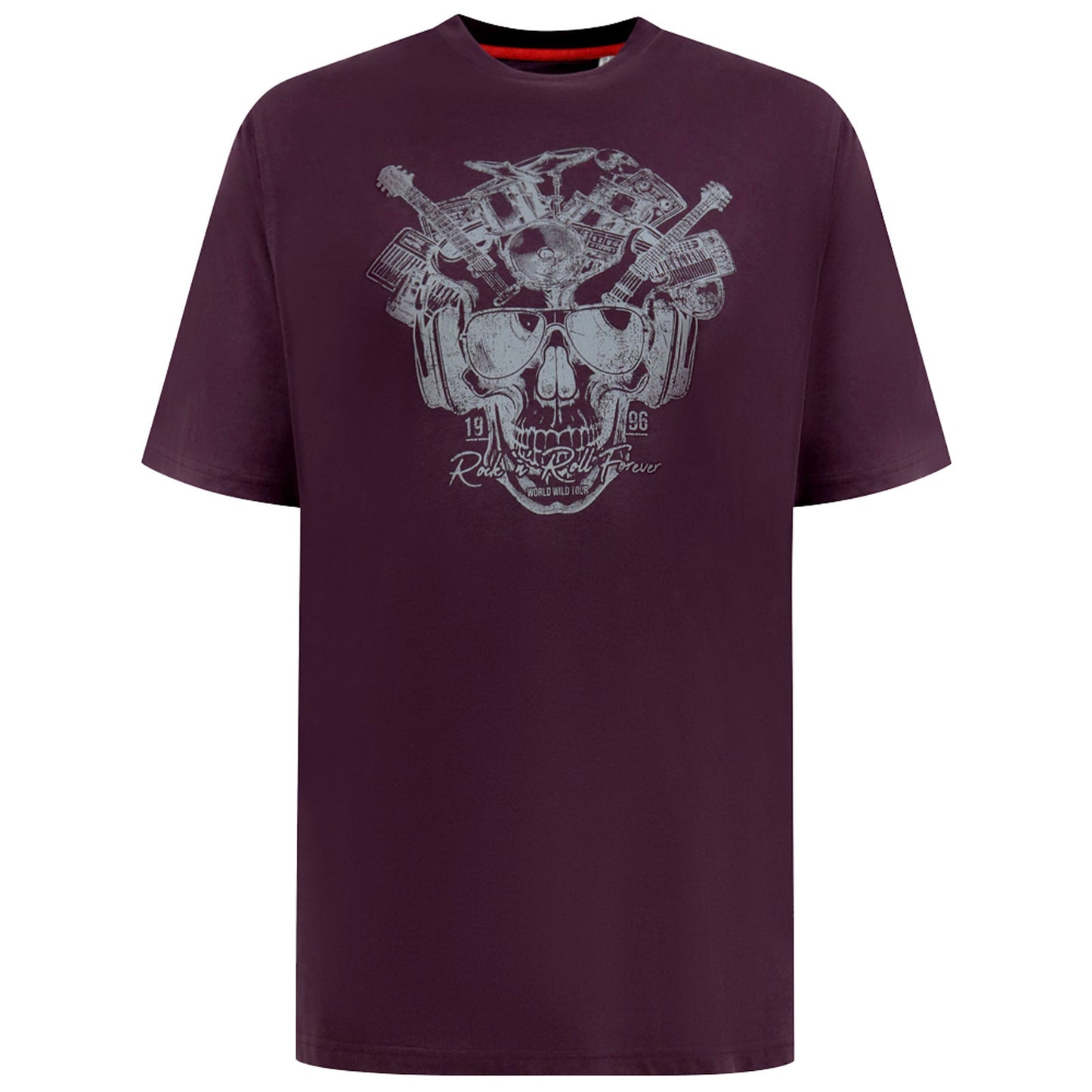 D555 Plus Size Grimsby Rock N Roll Skull T-Shirt Burgundy