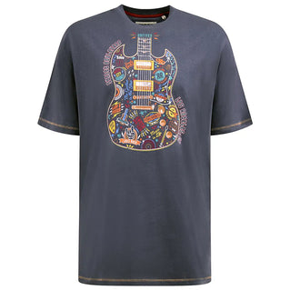 D555 Plus Size Stockport Multi Coloured Guitar T-Shirt Denim