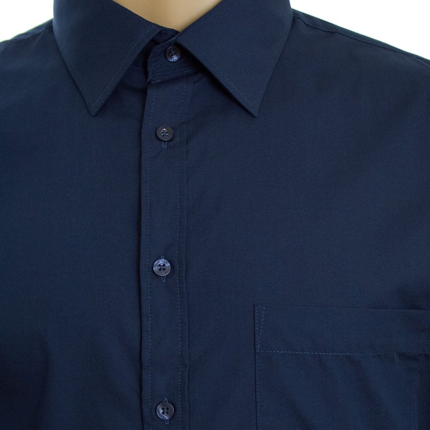 Espionage Plus Size Plain Collar Long Sleeve Shirt Navy