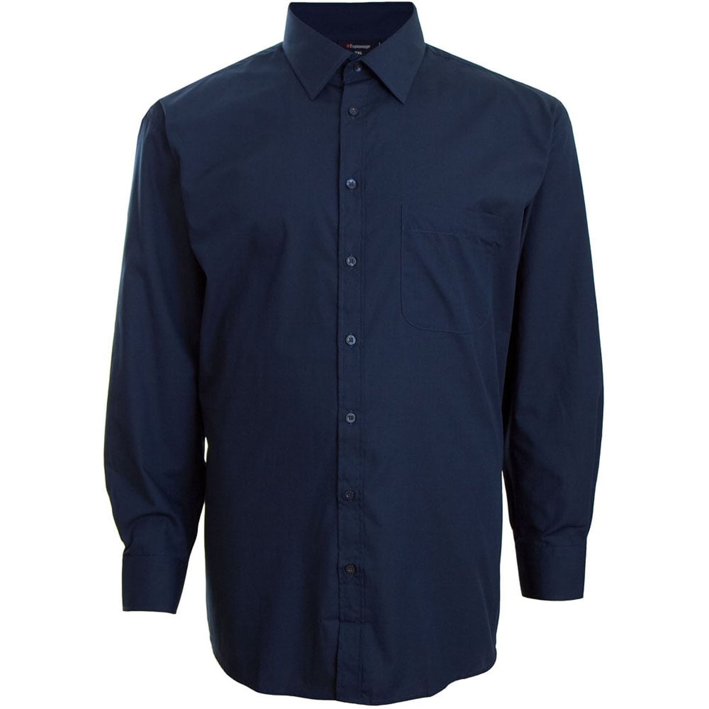 Espionage Plus Size Plain Collar Long Sleeve Shirt Navy