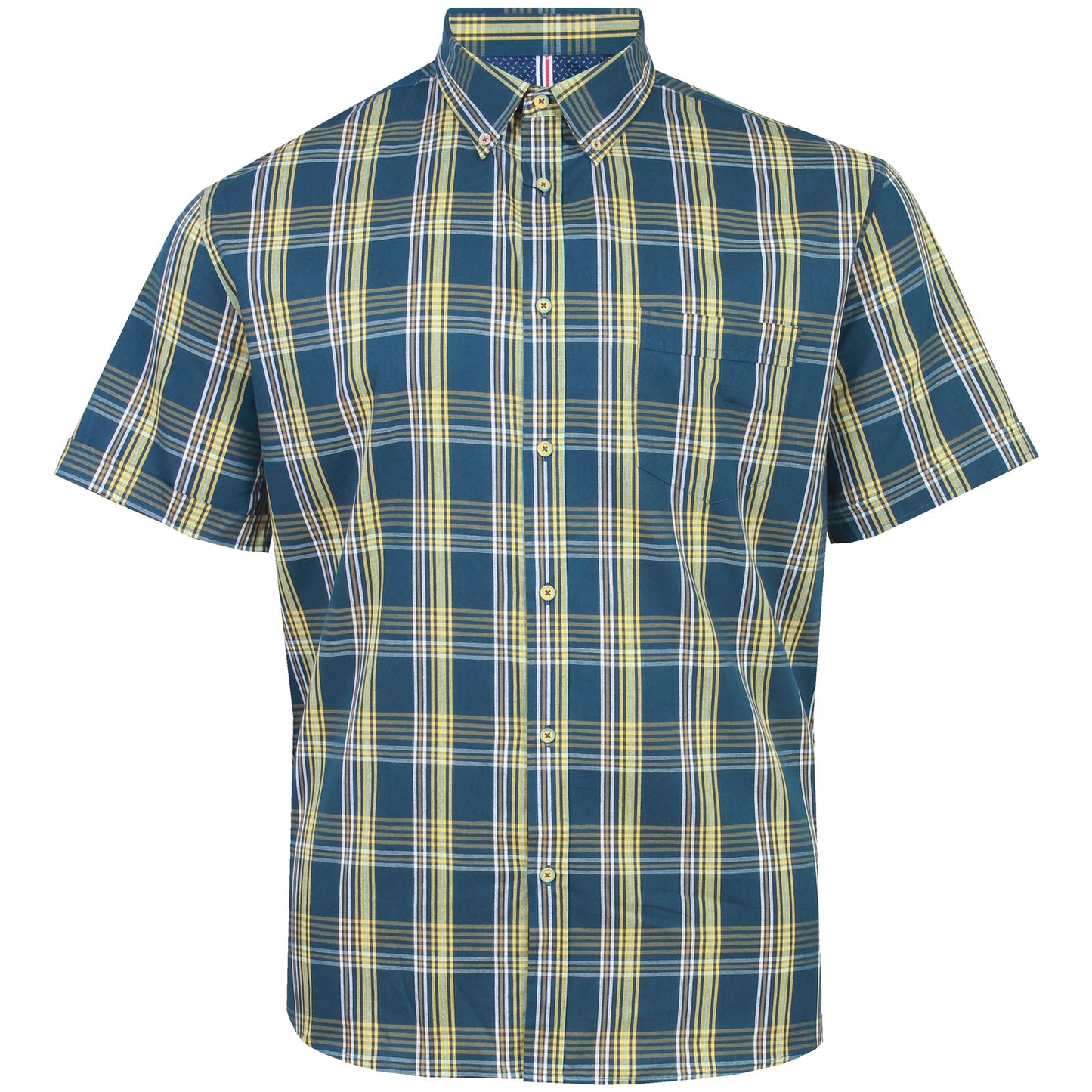 Kam Jeans Plus Size Check Short Sleeve Shirt Teal