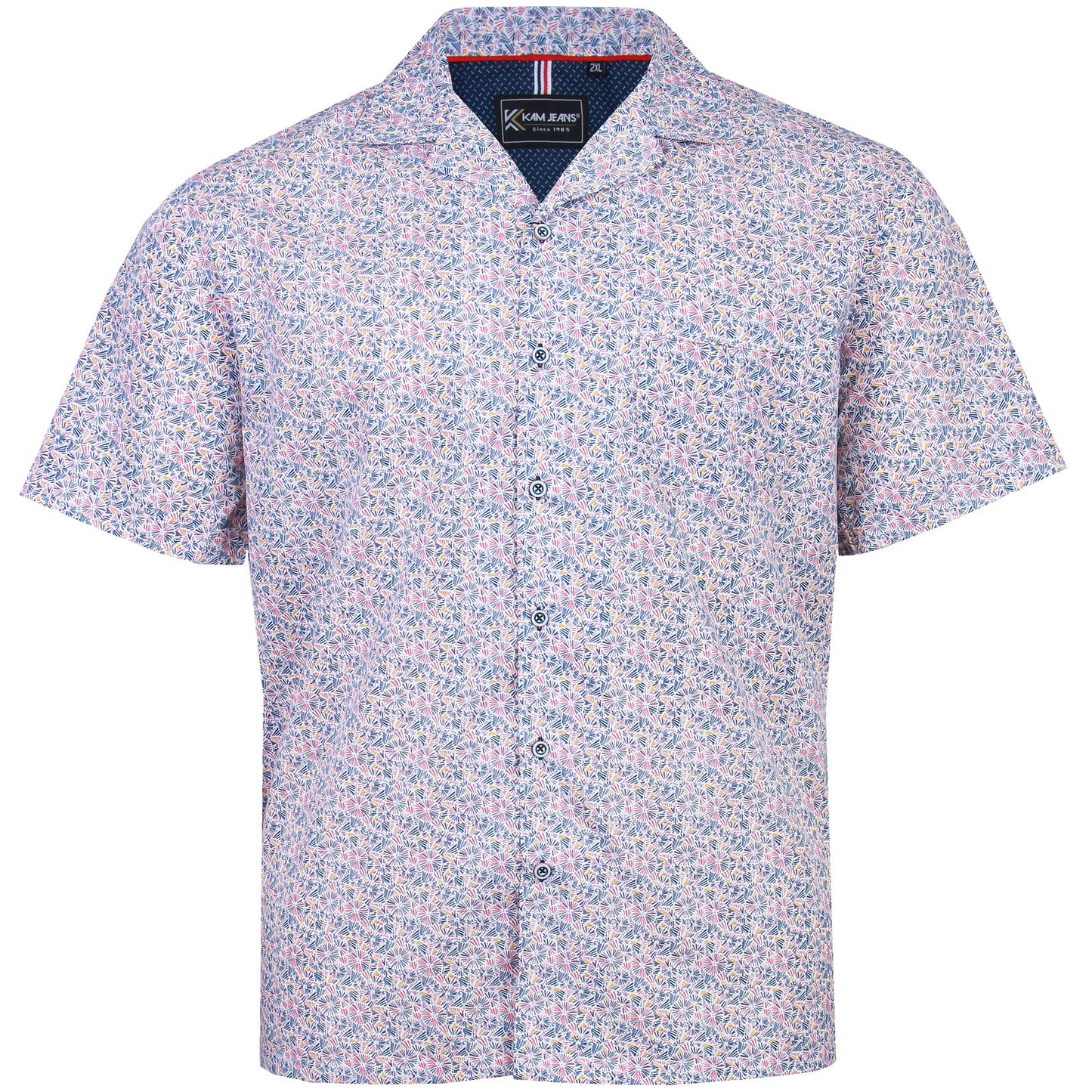 Kam Jeans Plus Size Hawaiian Collar Floral Short Sleeve Shirt Navy