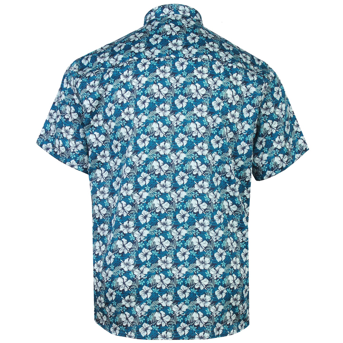 Kam Jeans Plus Size Hibiscus Floral Short Sleeve Shirt Pacific