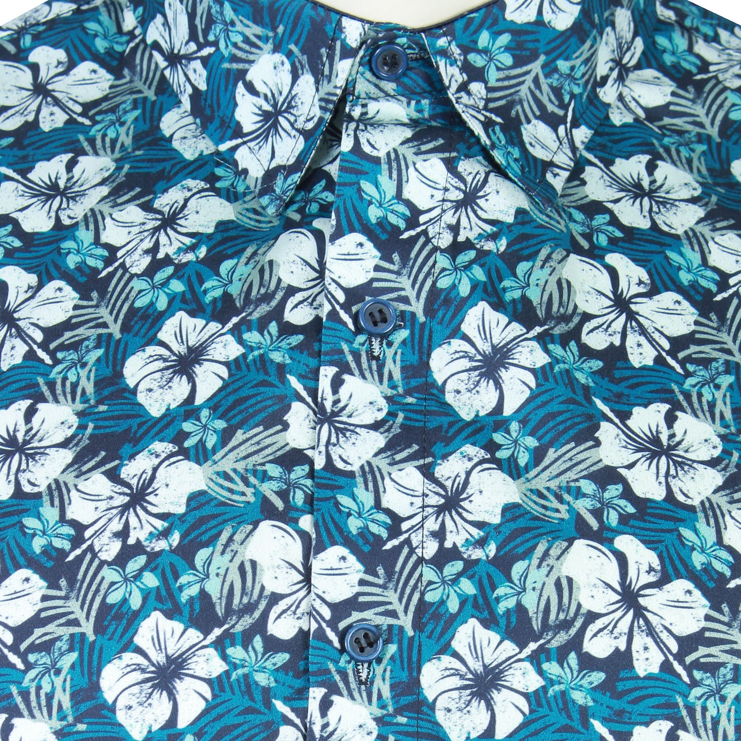 Kam Jeans Plus Size Hibiscus Floral Short Sleeve Shirt Pacific
