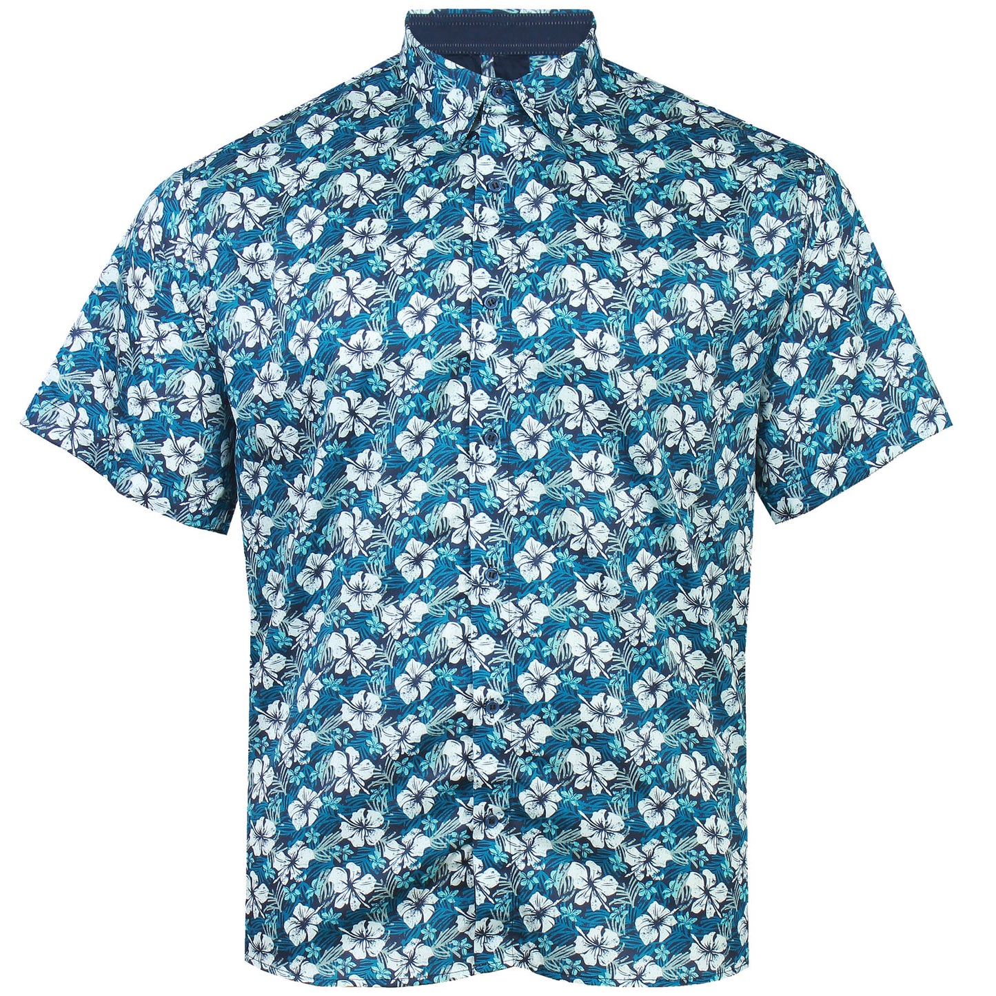 Kam Jeans Plus Size Hibiscus Floral Short Sleeve Shirt Pacific