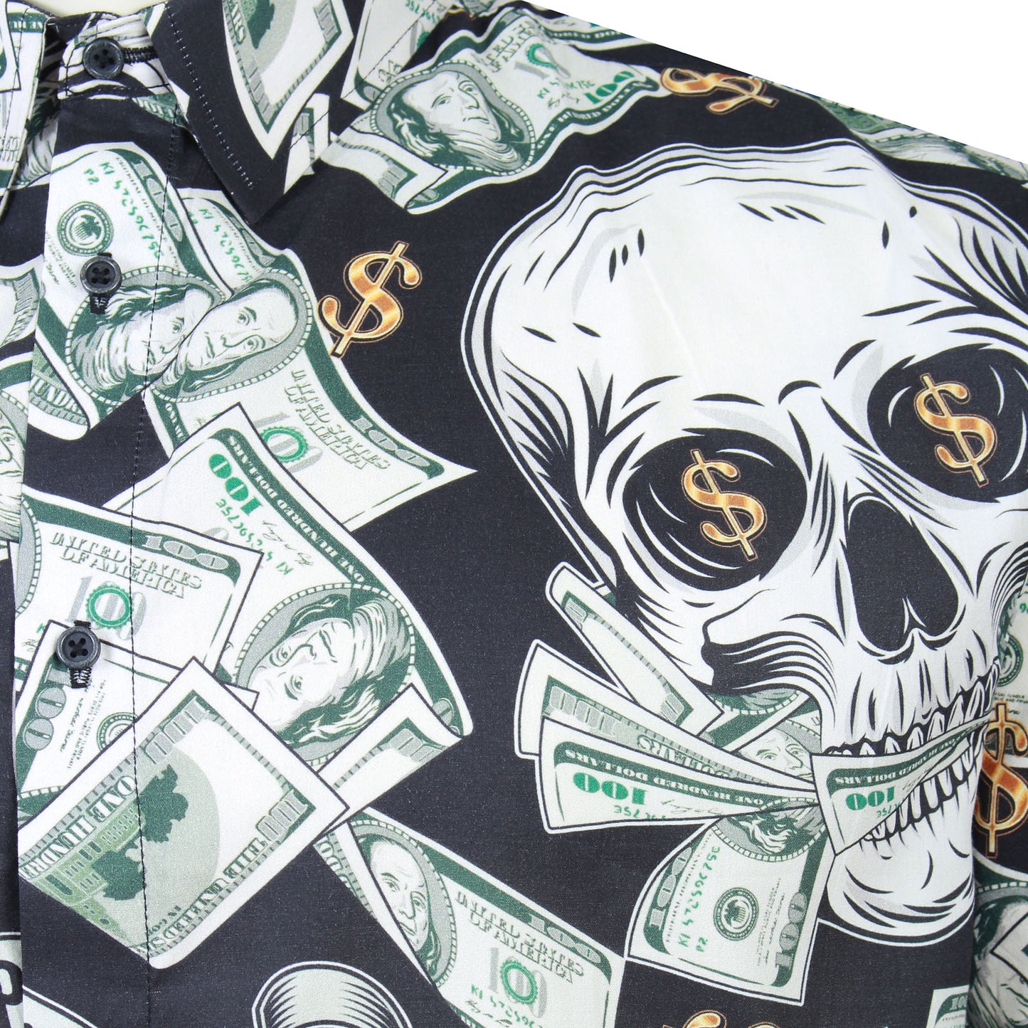 Kam Jeans Plus Size Dollar Bills Short Sleeve Shirt Black