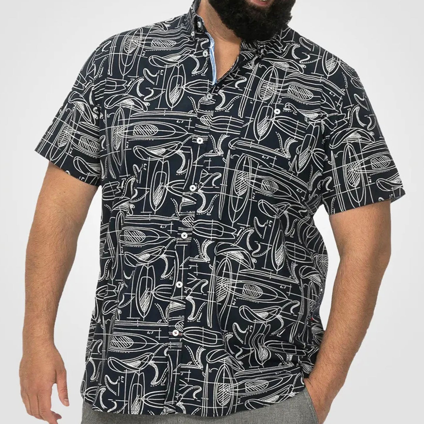 D555 Plus Size Worthing Surf Print Short Sleeve Shirt Navy