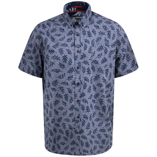 D555 Plus Size Kettering Hawaiian Leaf Short Sleeve Shirt Denim
