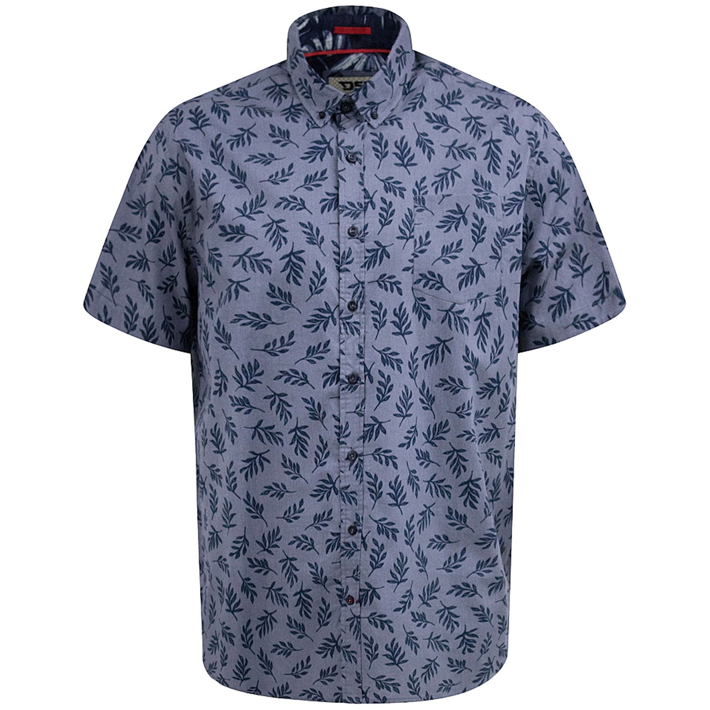 D555 Plus Size Kettering Hawaiian Leaf Short Sleeve Shirt Denim