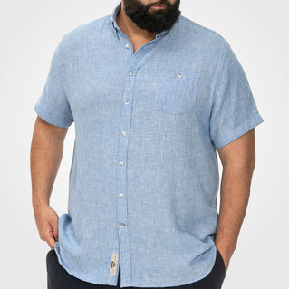 D555 Plus Size Falmouth Cotton Linen Short Sleeve Shirt Blue
