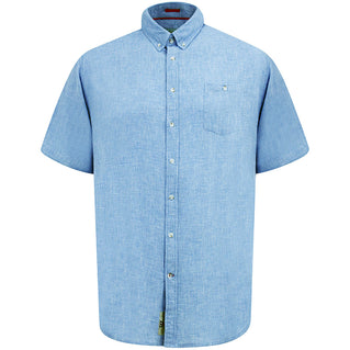 D555 Plus Size Falmouth Cotton Linen Short Sleeve Shirt Blue