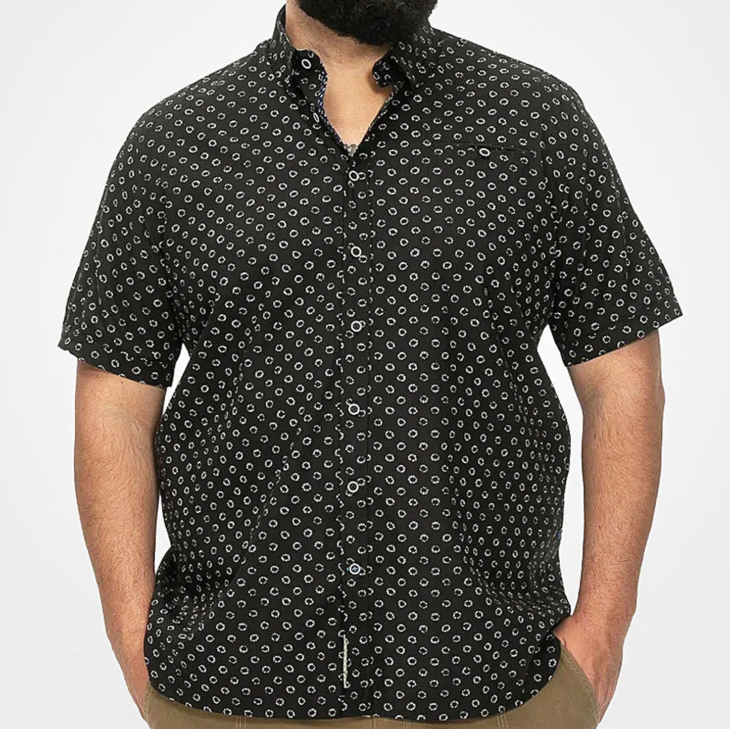 D555 Plus Size Matlock Micro Print Short Sleeve Shirt Black