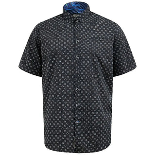 D555 Plus Size Matlock Micro Print Short Sleeve Shirt Black