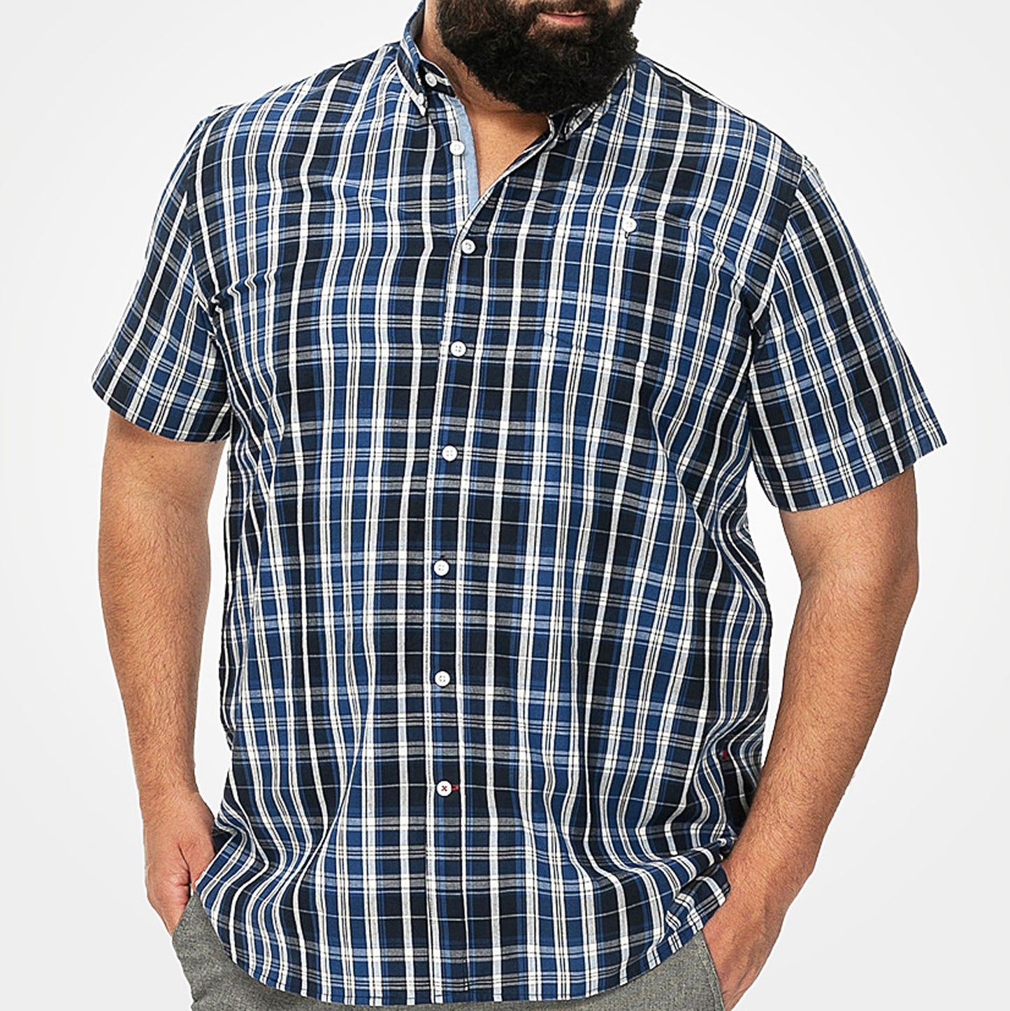 D555 Plus Size Walsall Check Short Sleeve Shirt Navy