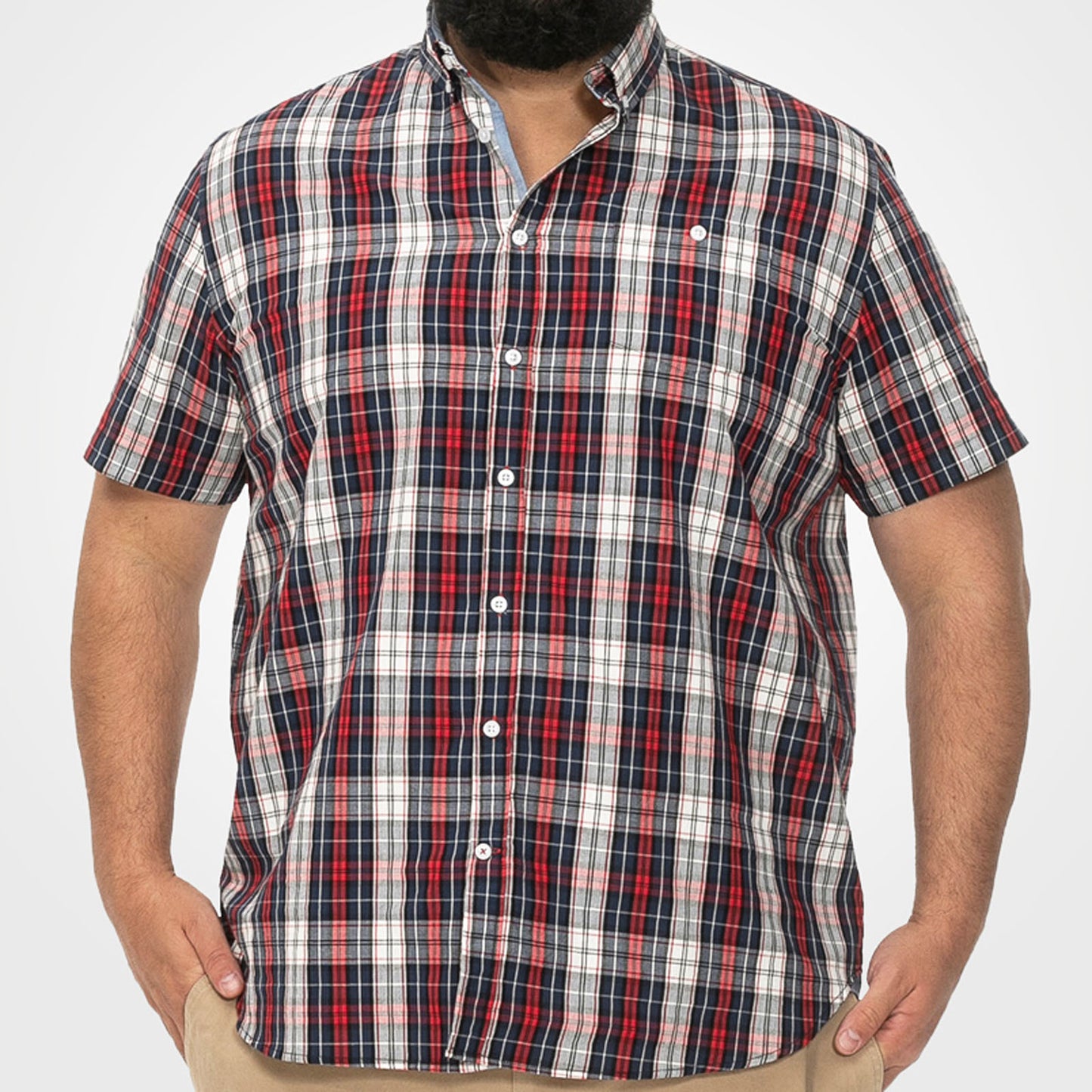 D555 Plus Size Shields Check Short Sleeve Shirt Red