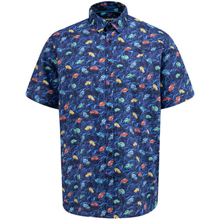 D555 Plus Size Hartlepool Vintage Car Print Short Sleeve Shirt Blue