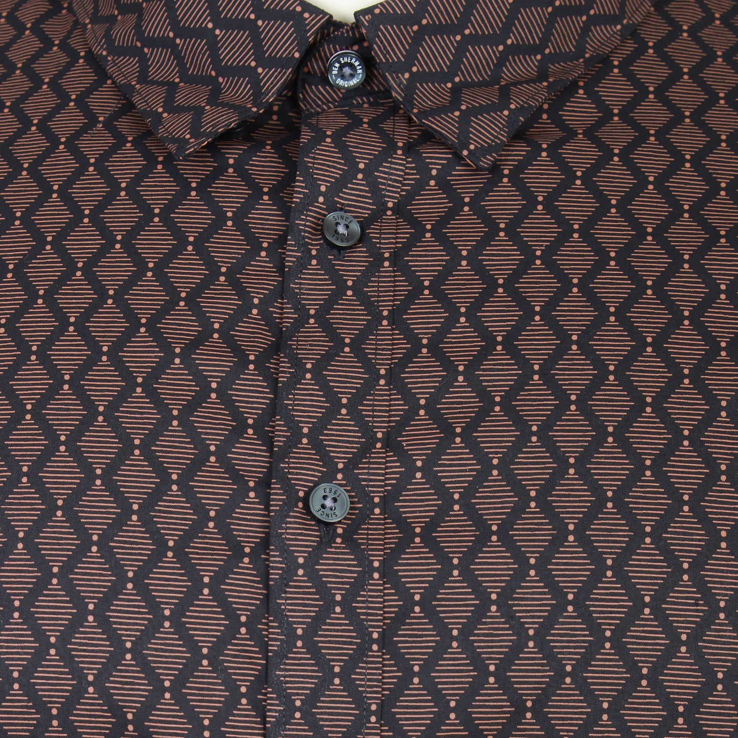 Ben Sherman Plus Size Linear Geo Print L/S Shirt Black