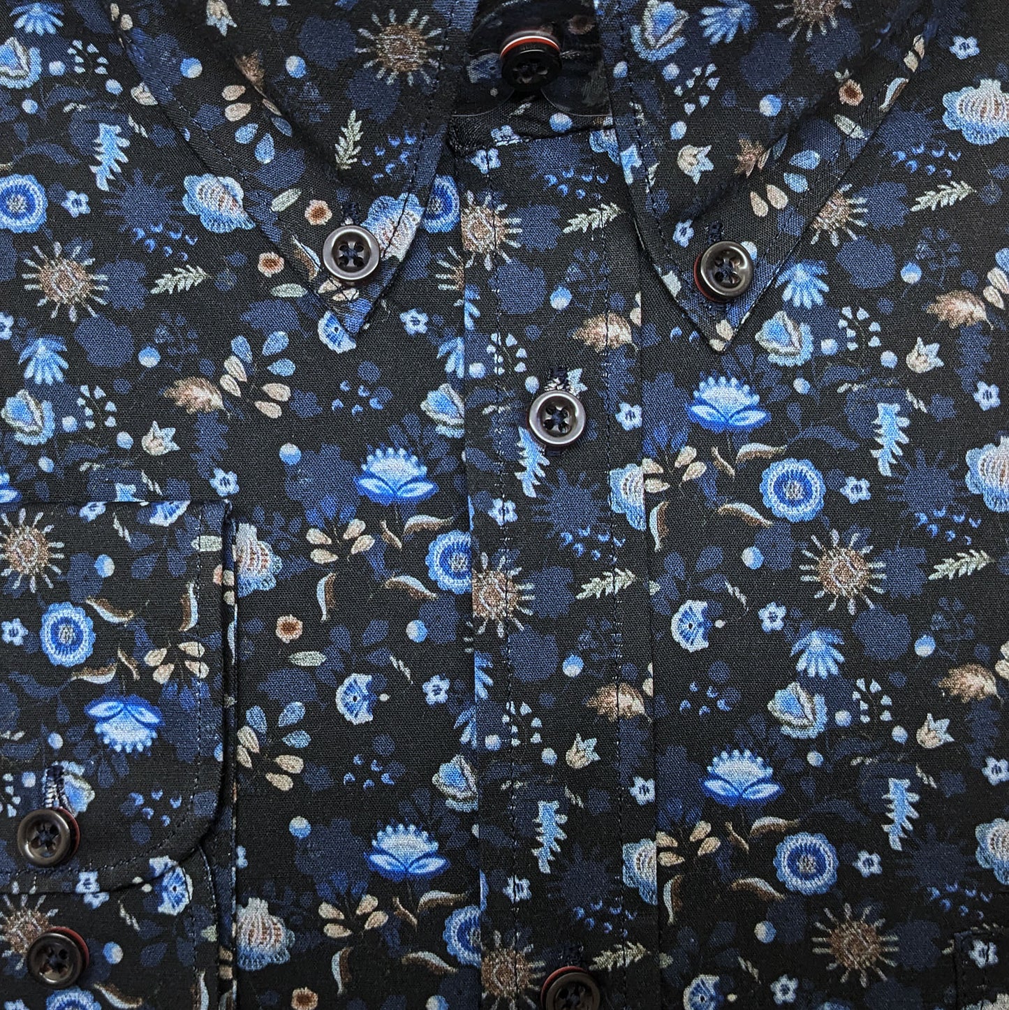 Espionage Plus Size Floral Print Stretch Long Sleeve Shirt Navy
