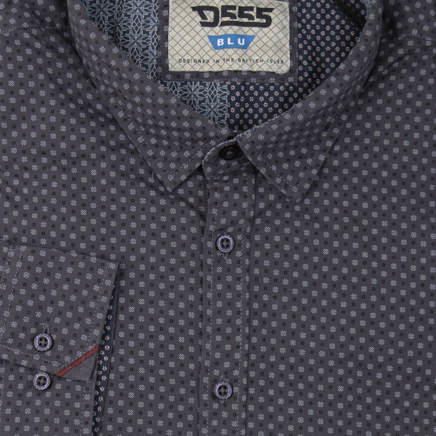 D555 Plus Size Keaton Micro Aop L/S Shirt Grey
