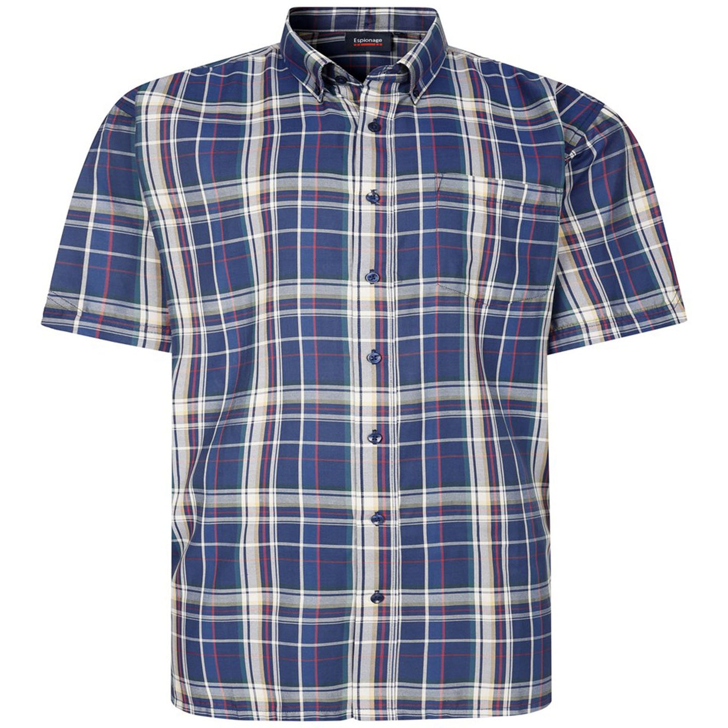 Espionage Plus Size Sh447 Check Short Sleeve Shirt Navy