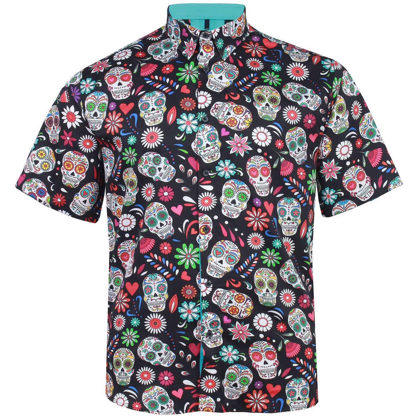 Kam Jeans Plus Size Kbs6069 Skull Print Short Sleeve Shirt Black