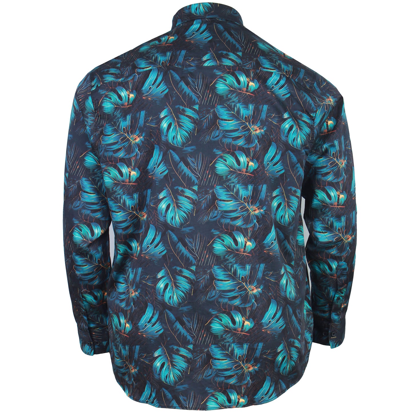 Kam Jeans Plus Size Kbs6072 Plant Print Long Sleeve Shirt Navy