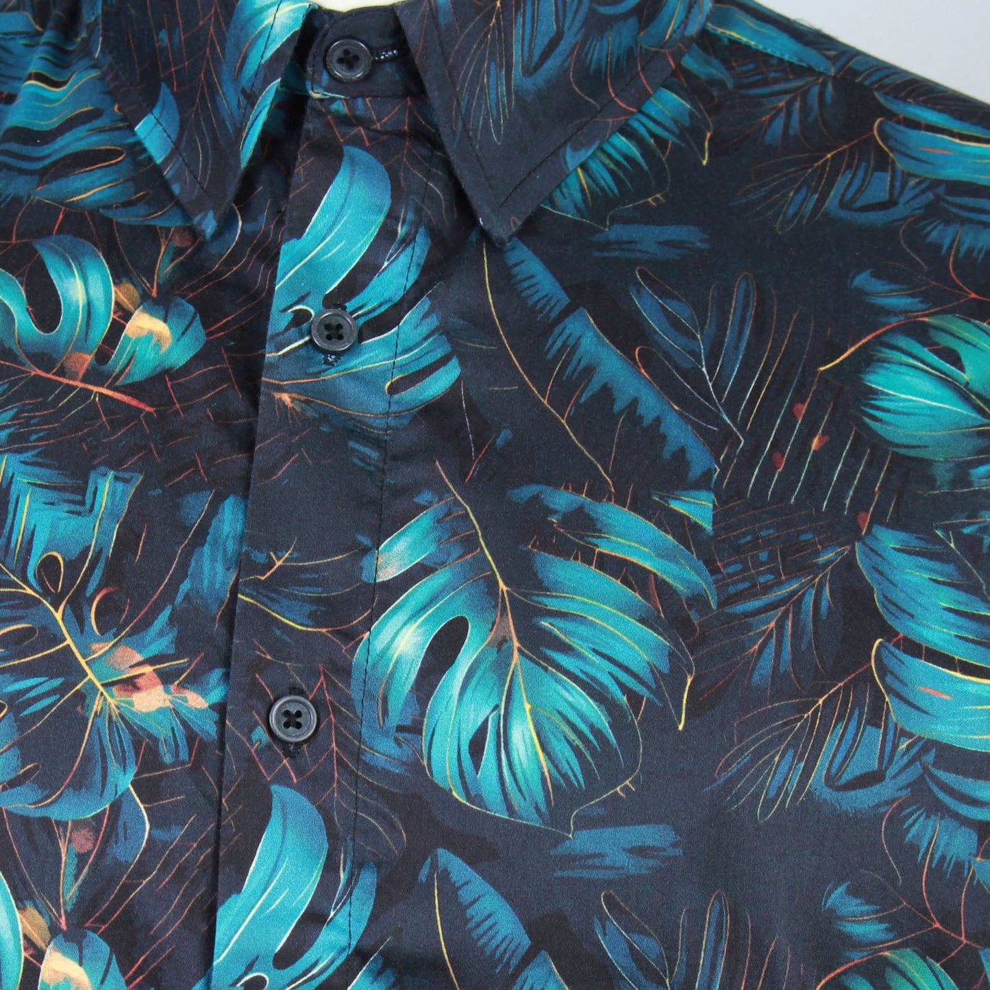 Kam Jeans Plus Size Kbs6072 Plant Print Long Sleeve Shirt Navy