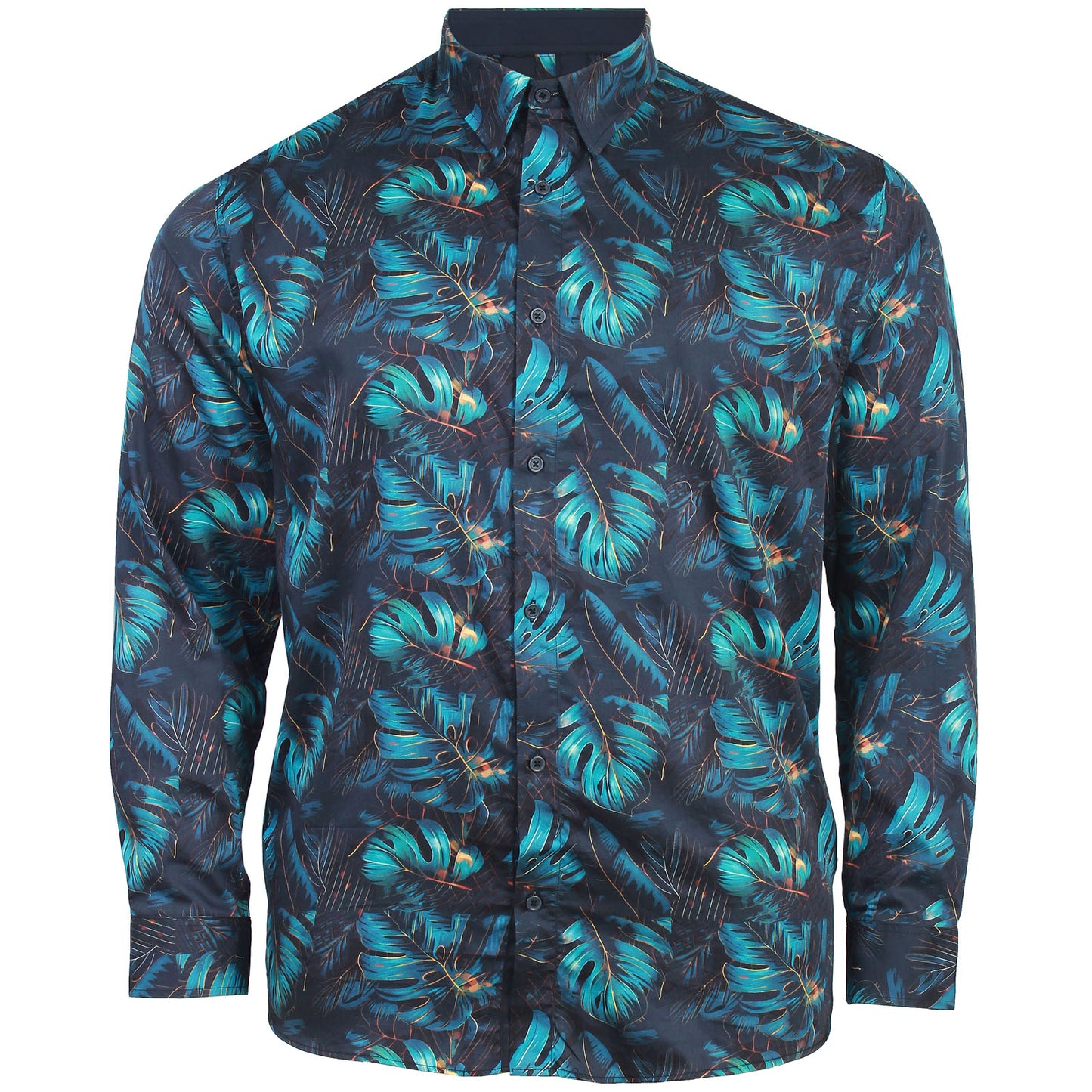 Kam Jeans Plus Size Kbs6072 Plant Print Long Sleeve Shirt Navy