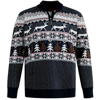 D555 Plus Size Nicholas Christmas 1/4 Zip Knitted Jumper Navy