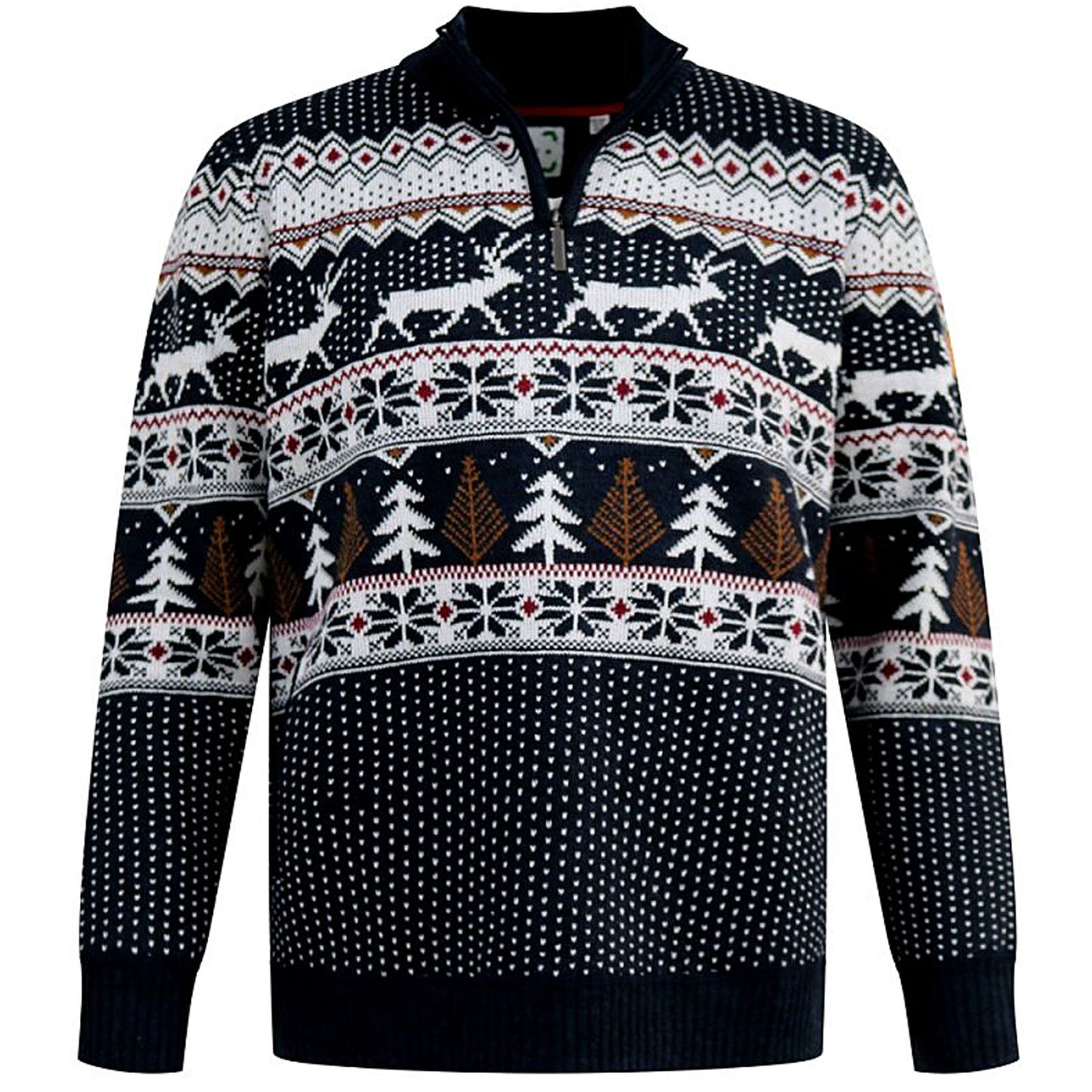D555 Plus Size Nicholas Christmas 1/4 Zip Knitted Jumper Navy