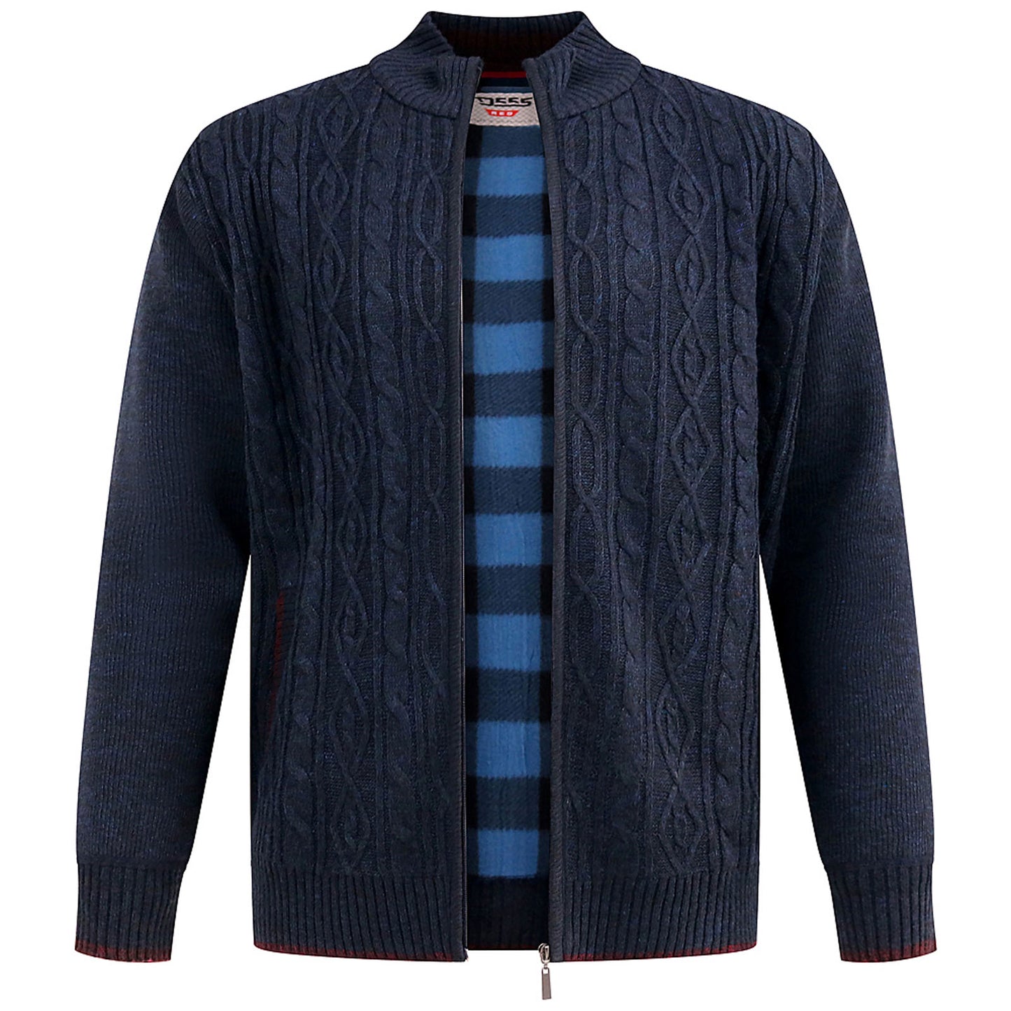 D555 Plus Size Gillingham Cable Knit Zip Sweater Navy Marl