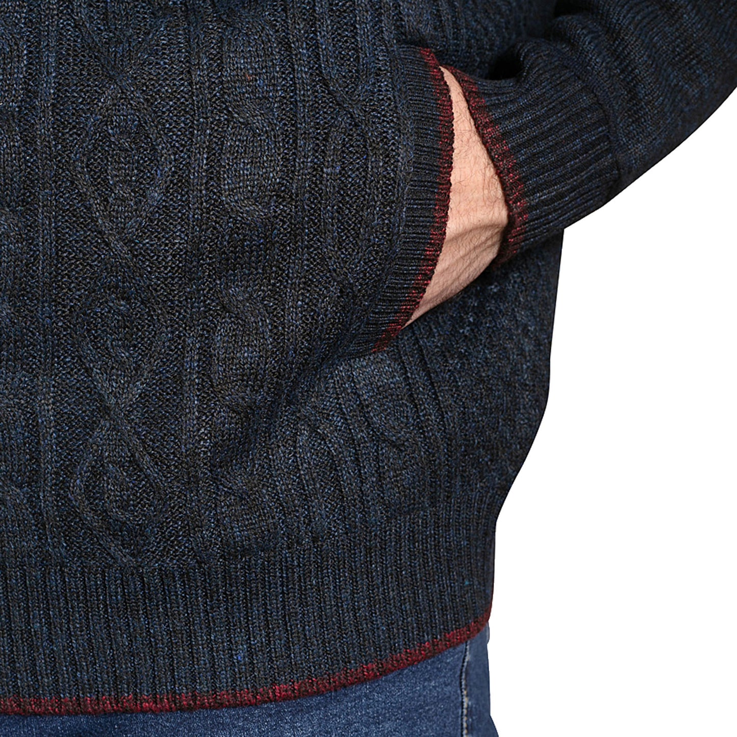 D555 Plus Size Gillingham Cable Knit Zip Sweater Navy Marl