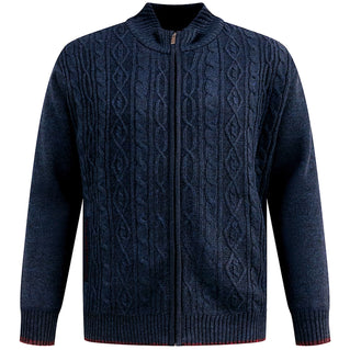 D555 Plus Size Gillingham Cable Knit Zip Sweater Navy Marl