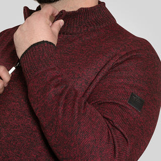 D555 Plus Size Cramlington 1/4 Zip Knitted Jumper Burgundy Marl