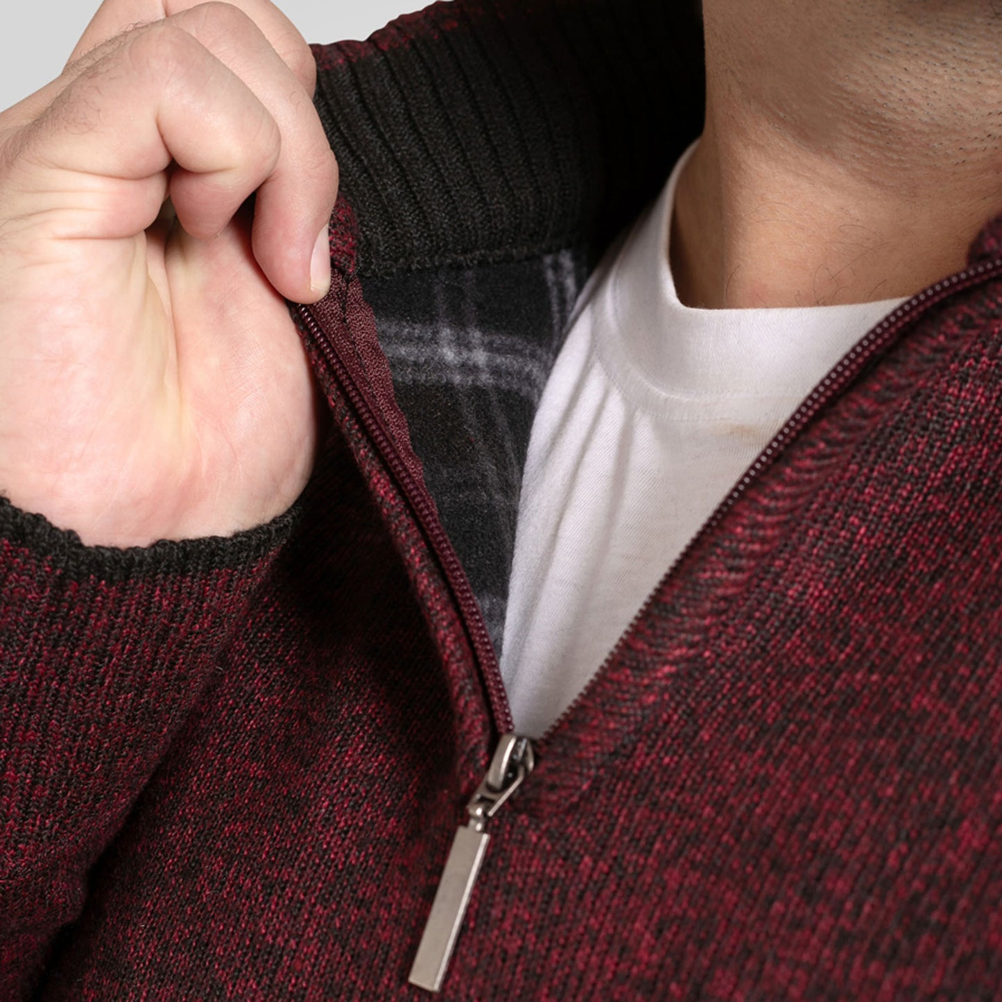 D555 Plus Size Cramlington 1/4 Zip Knitted Jumper Burgundy Marl
