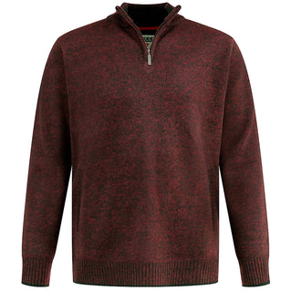 D555 Plus Size Cramlington 1/4 Zip Knitted Jumper Burgundy Marl